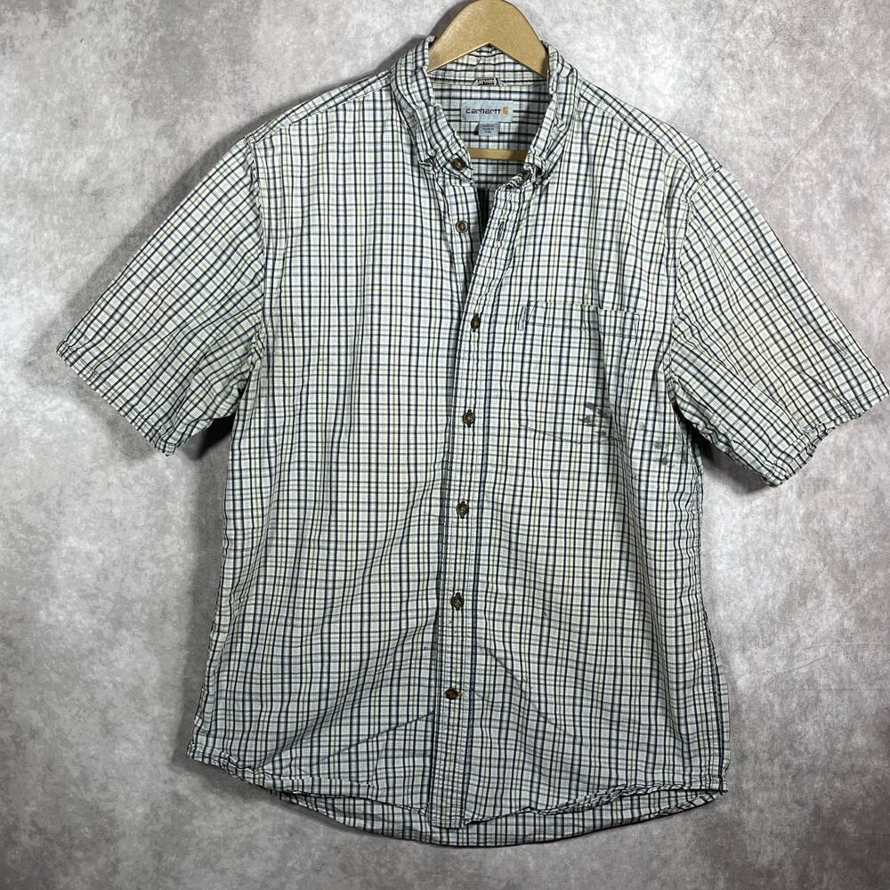 Carhartt Shirt Mens Large Gray Essential Plaid Button Down Short Sleeves‎ 101959
